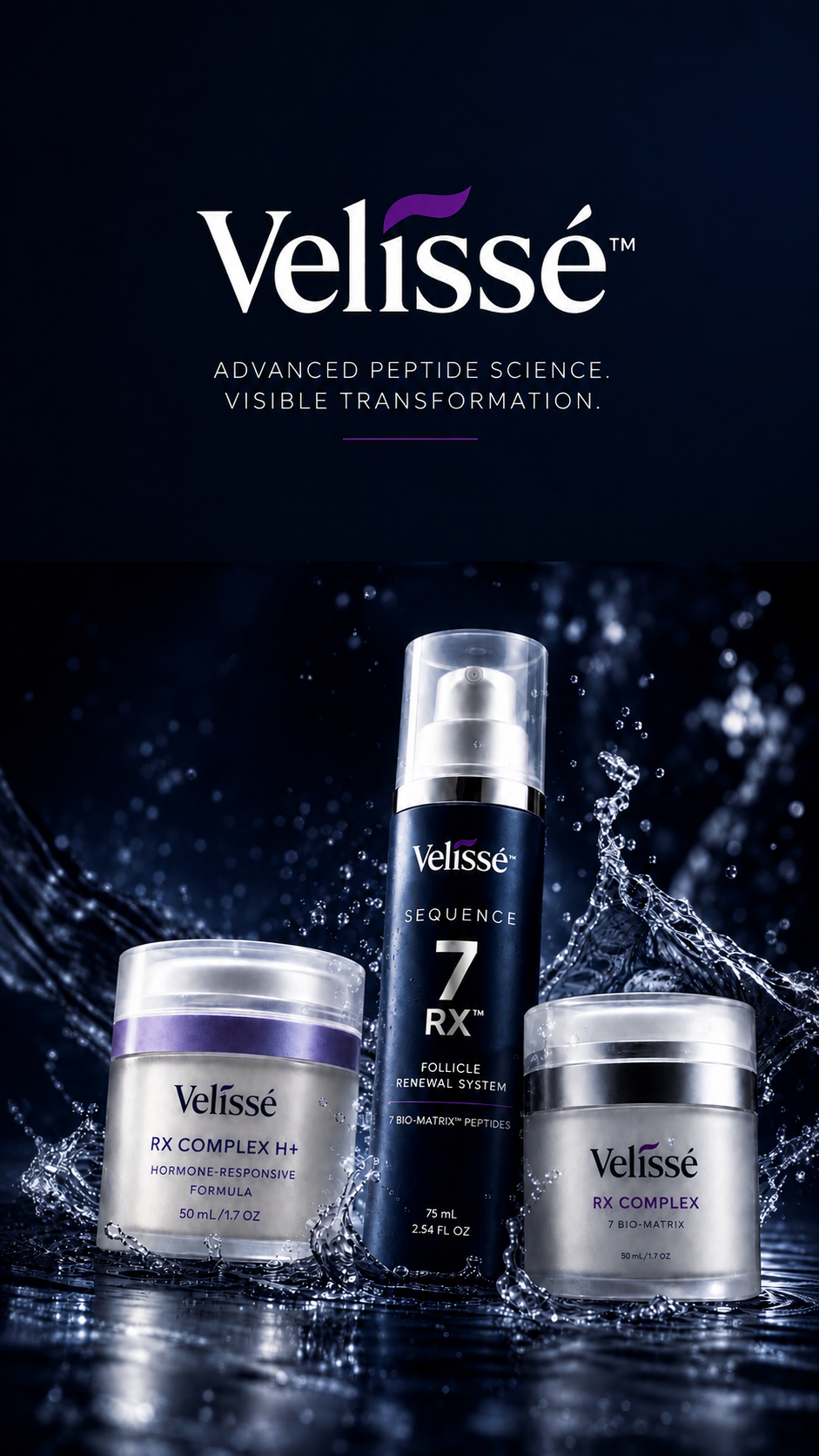 Velissé product collection with water splash