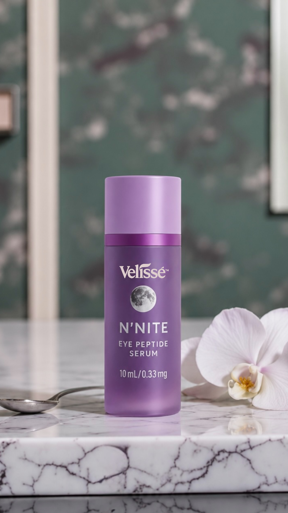 Velissé N’NITE Eye Peptide Serum on marble counter