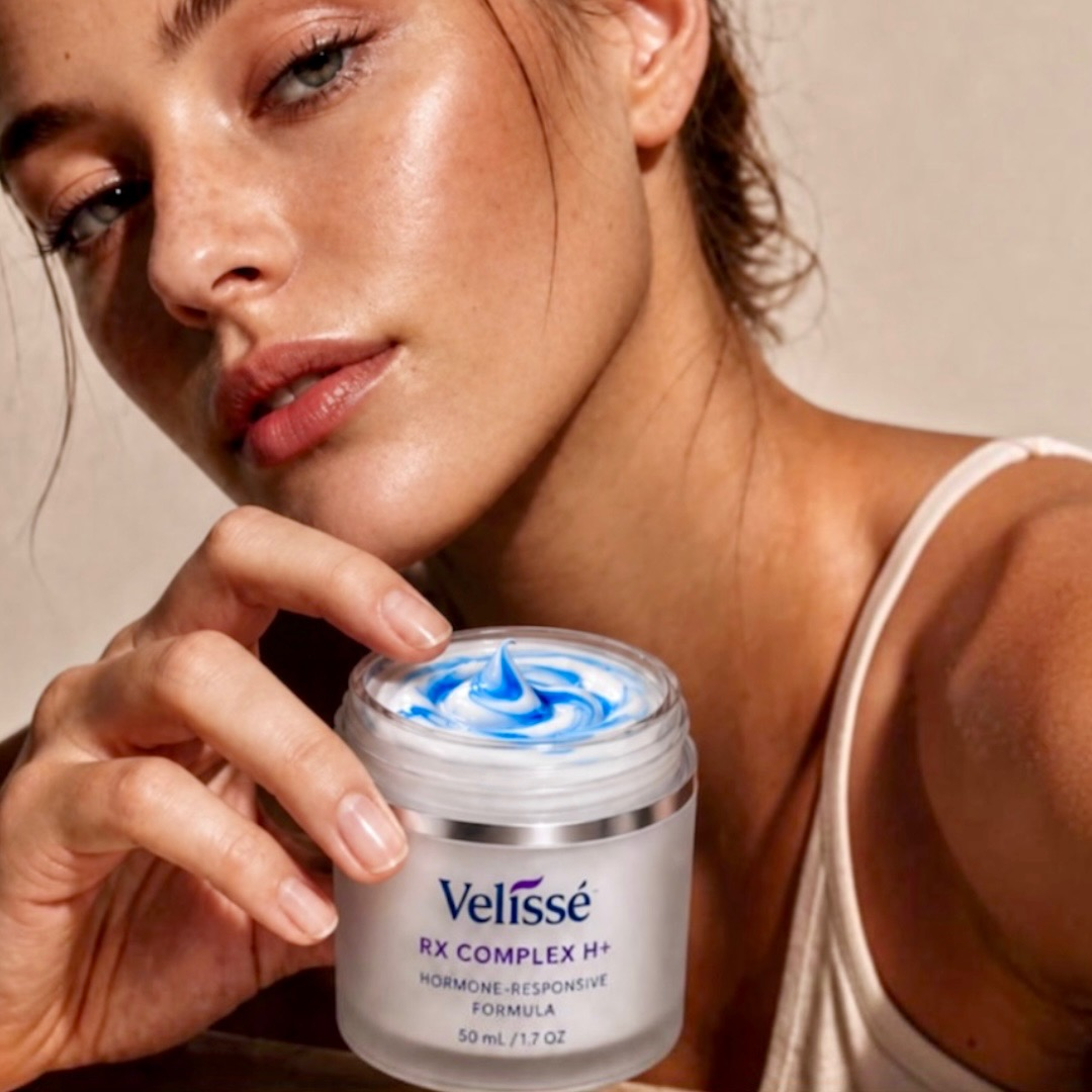 Velissé RX Complex H+ jar with blue cream swirl